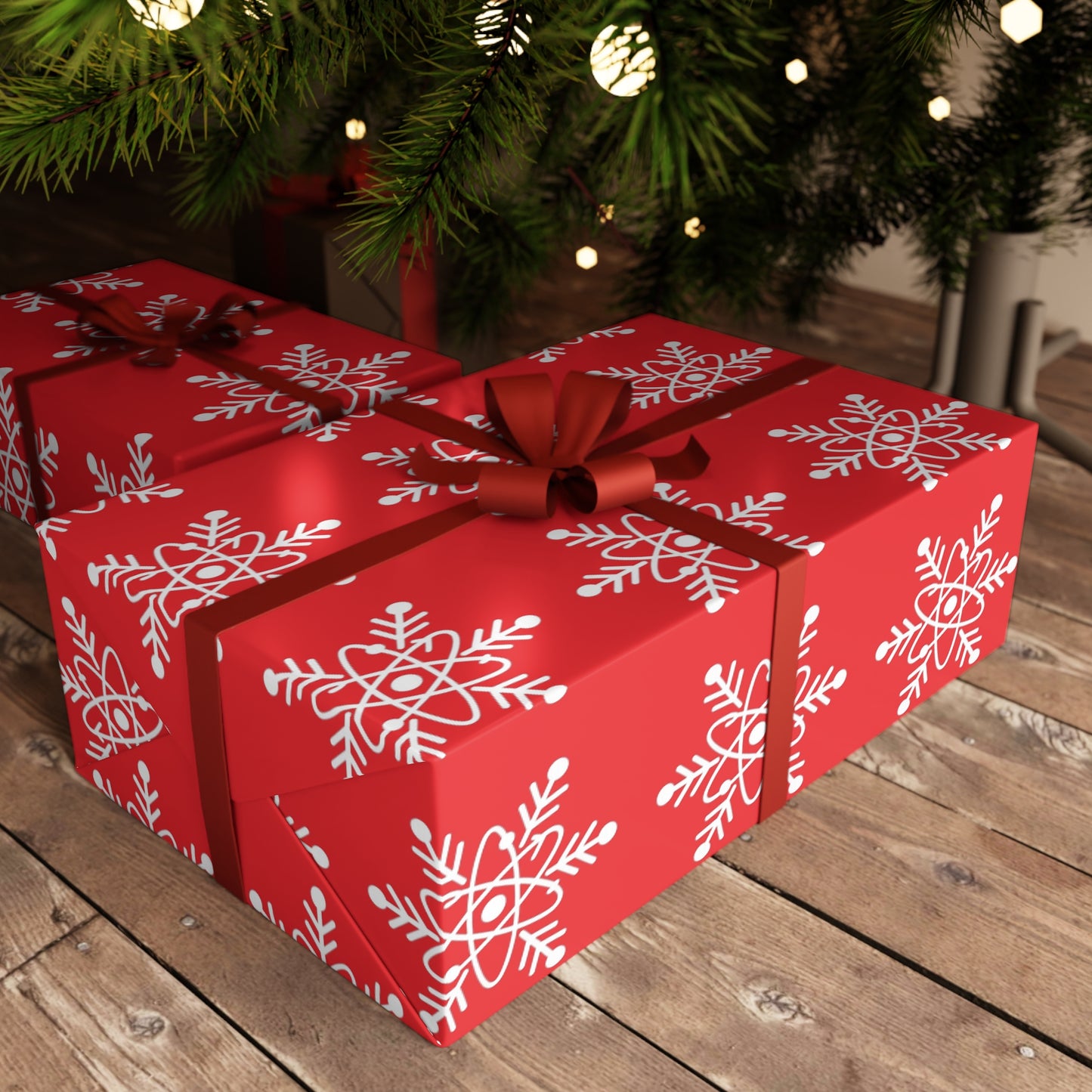 Atomic Snowflake Gift Wrap Sheet - Red Christmas Wrapping Paper