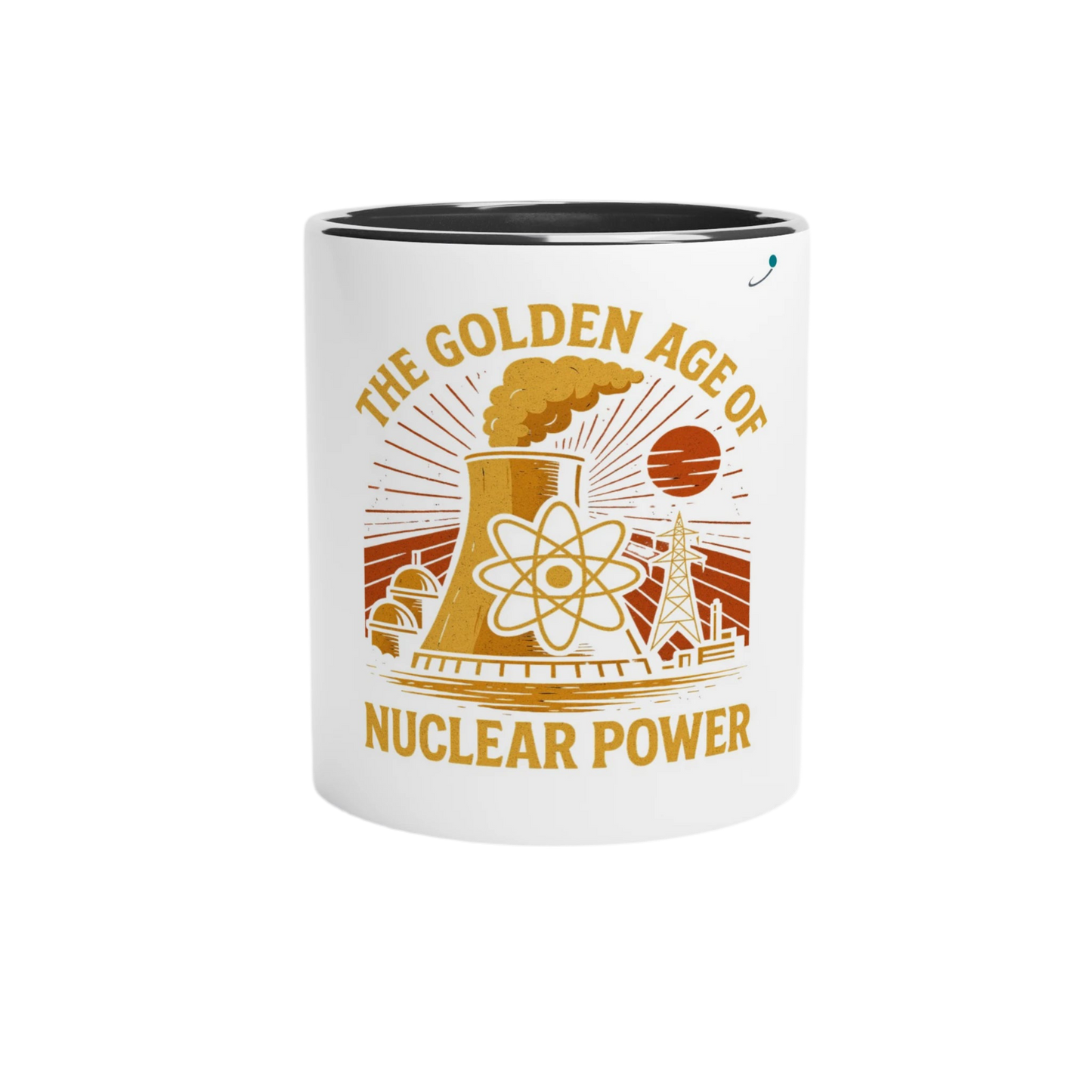 Golden Age of Nuclear Power Ceramic Mug – 11oz with Colored Accents