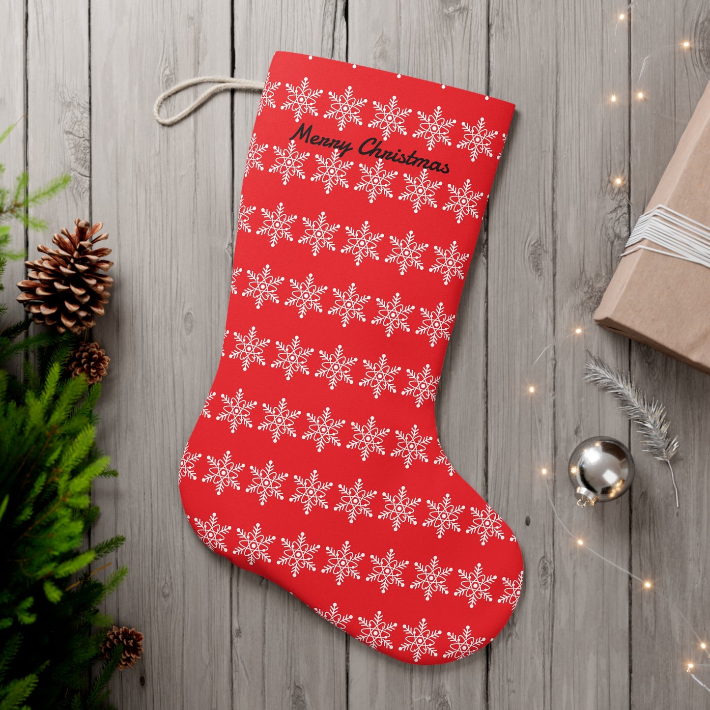 Red Atomic Snowflake 'Merry Christmas' Santa Stocking