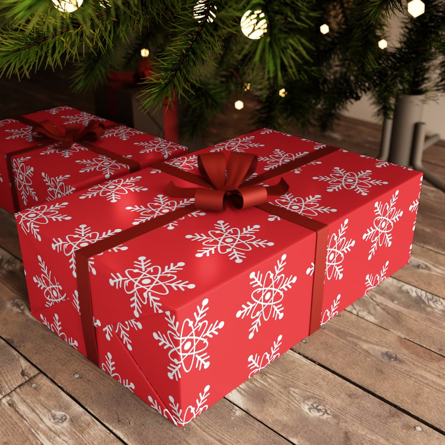 Atomic Snowflake Gift Wrap Sheet - Red Christmas Wrapping Paper
