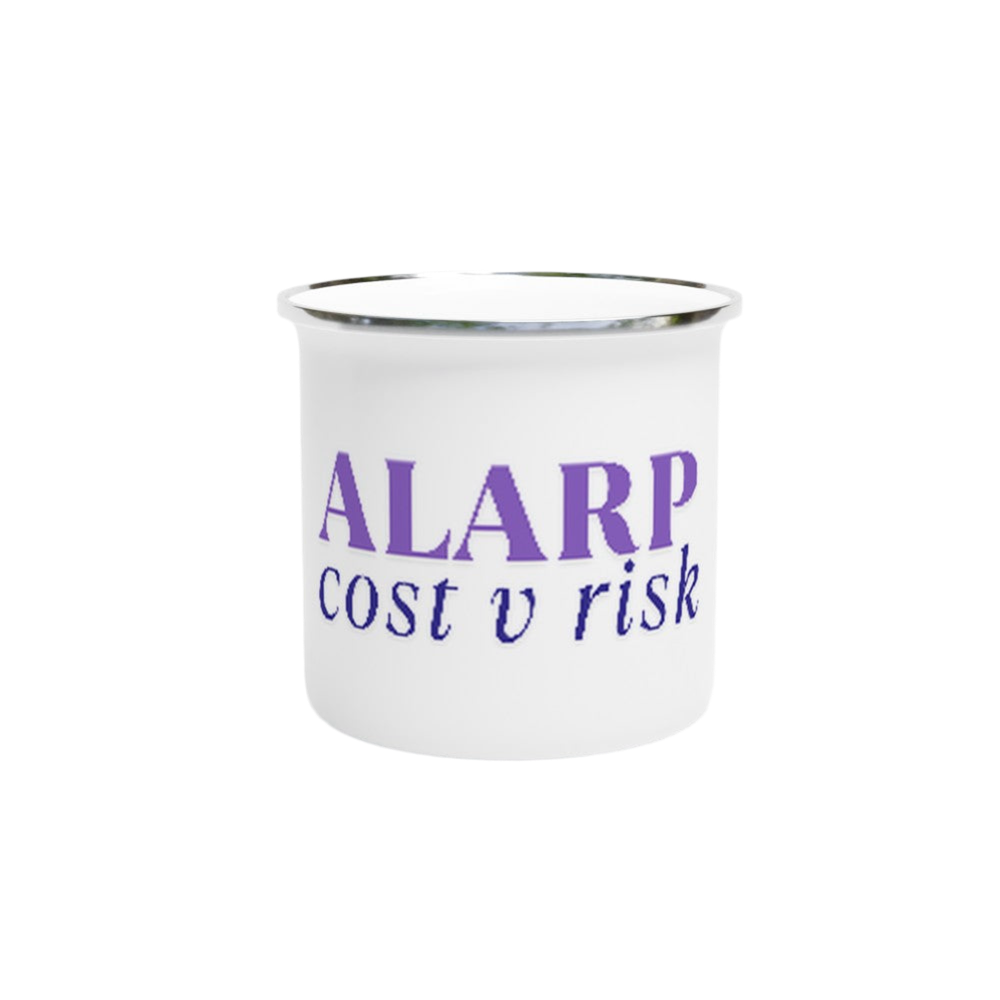 ALARP Cost vs Risk Design White 12oz Enamel Mug – Lightweight Camping Mug