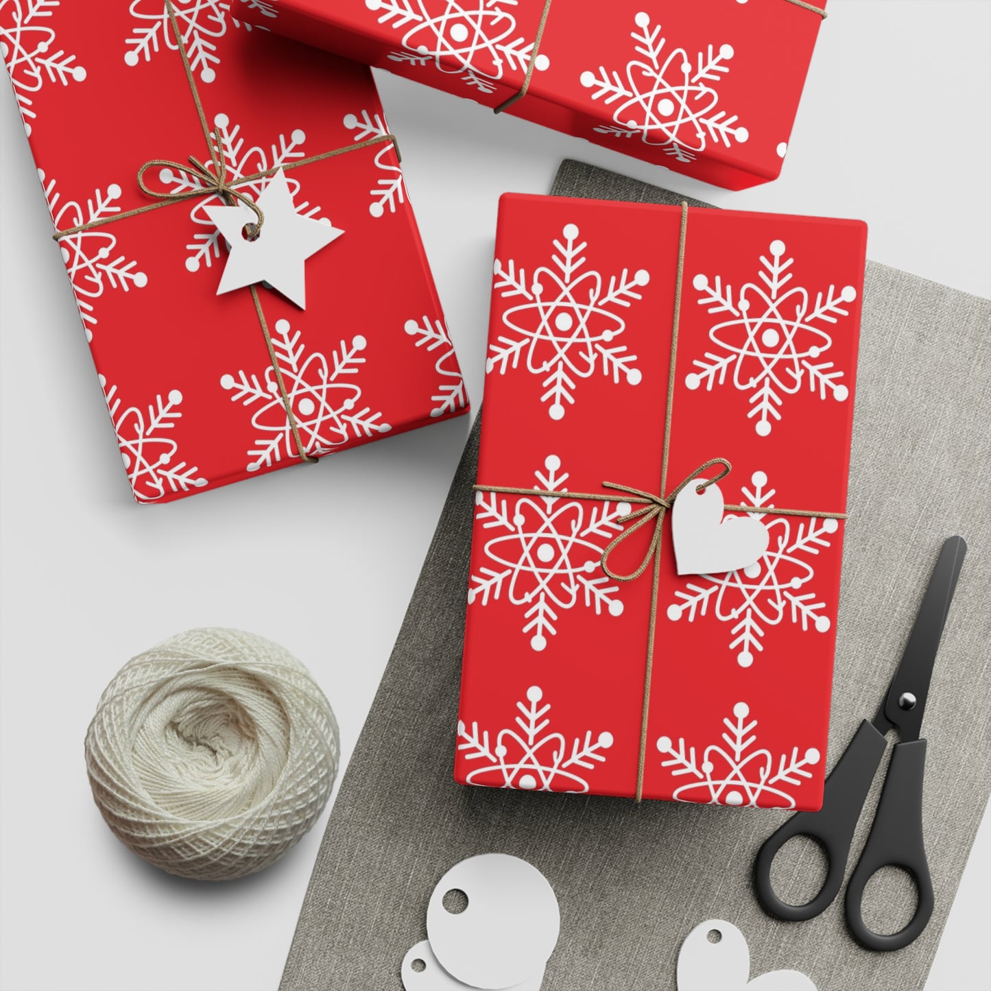 Atomic Snowflake Gift Wrap Sheet - Red Christmas Wrapping Paper