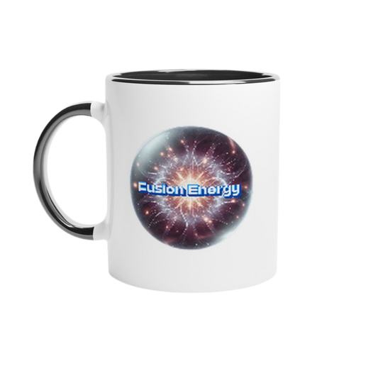 Fusion Energy Design Ceramic Mug – 11oz Glossy White with Colored Accents