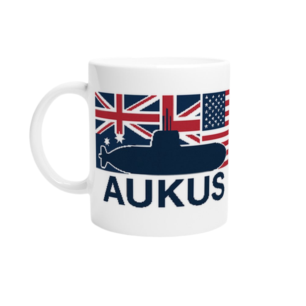AUKUS White 11oz Ceramic Mug – Glossy Design for Everyday Use
