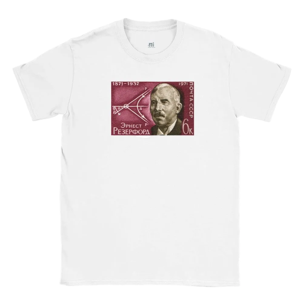Ernest Rutherford Vintage USSR Stamp Graphic T-Shirt - Nuclear Physics Scientific Apparel