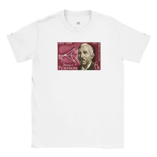 Ernest Rutherford Vintage USSR Stamp Graphic T-Shirt - Nuclear Physics Scientific Apparel